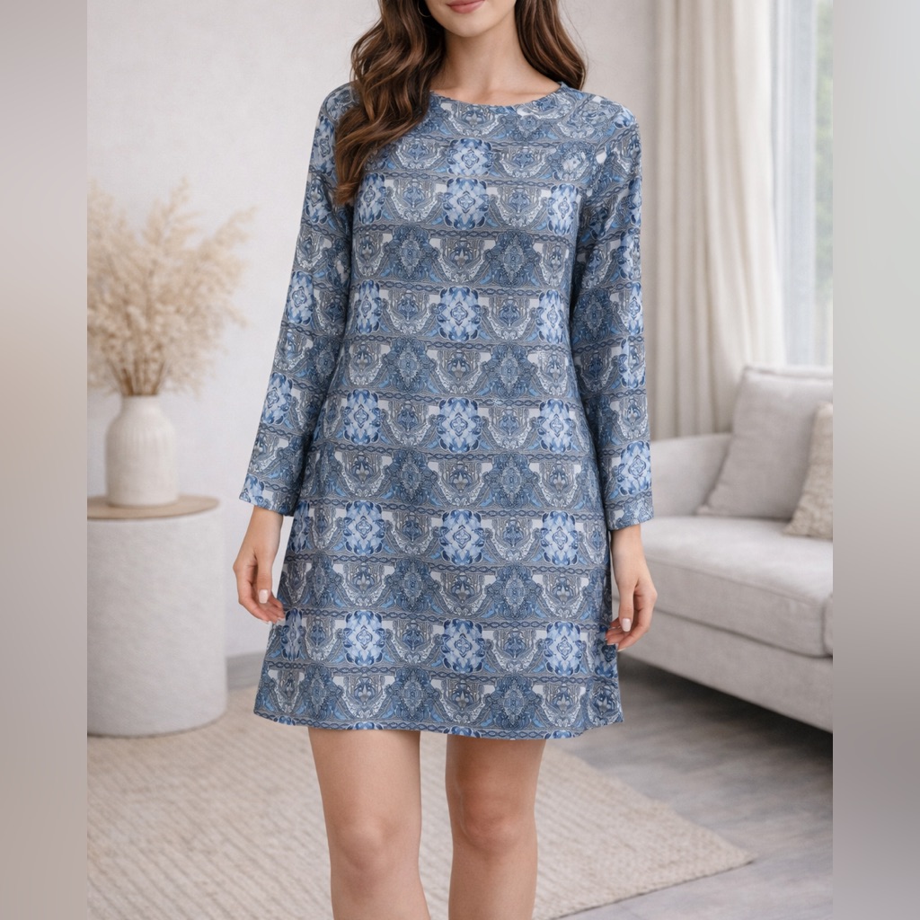 Miss Selfridge Blue Satin Long-Sleeve Tunic Dress